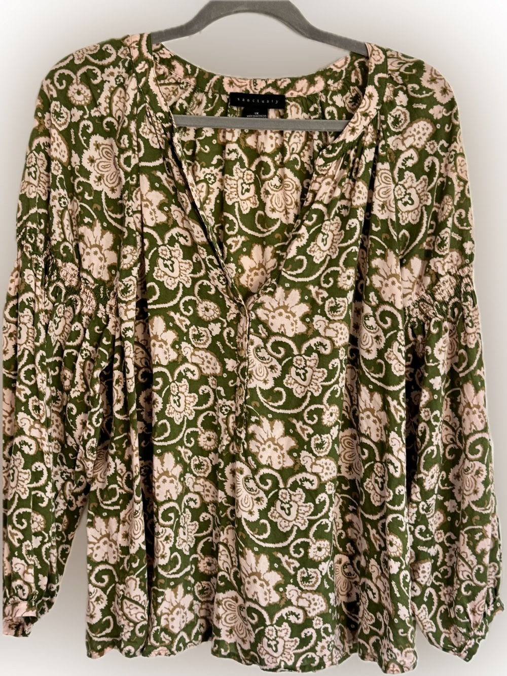 Sanctuary Boho Floral Tunic Top | Green & Pink | Size 1X
